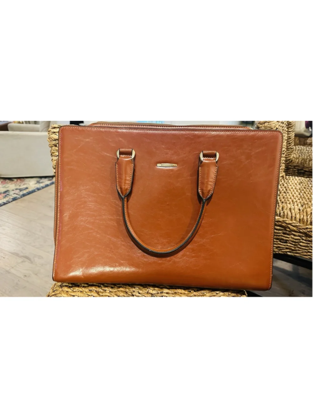 Bostanten Leather Briefcase Laptop Bag Brown Messenger Shoulder Work Tote Purse